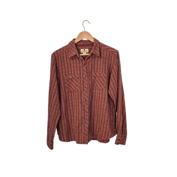 Woolrich Tops - Woolrich Womens Flannel Button Up Shirt Size Large Red Plaid Pockets Cozy
